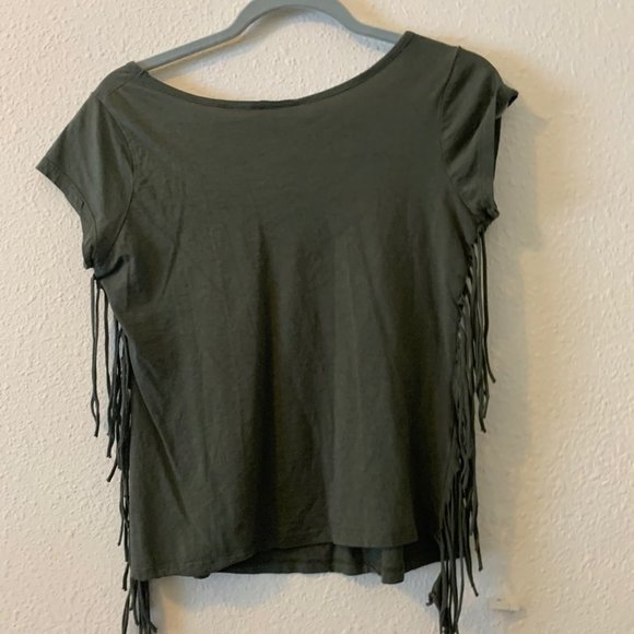 Forest green tribal shirt with fringe - Picture 2 of 2